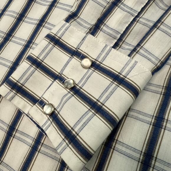 Ely Cattleman Men's Plaid Pearl Snap Western Shirts Size M Blue White - Picture 9 of 16